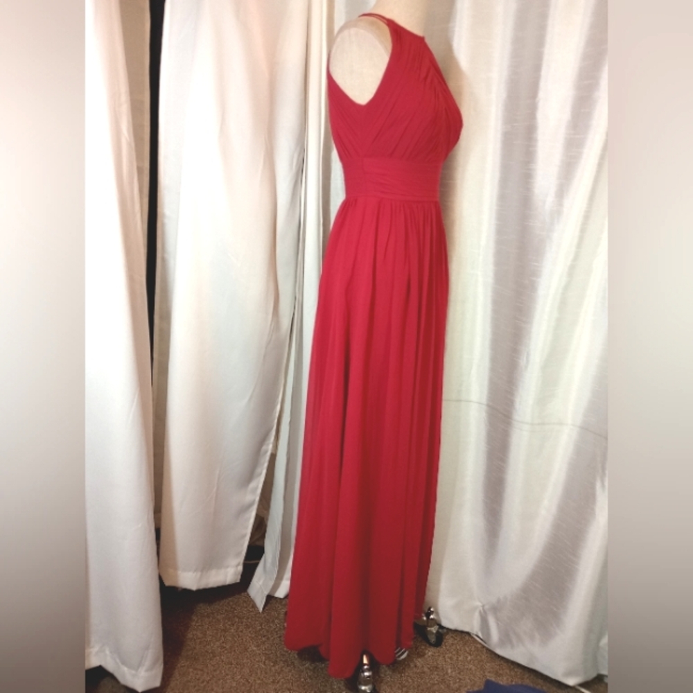 Bill Levkoff Formal Dress, Sleeveless Pleated bodice, Cut Out Back, Red, Long 4 - Picture 8 of 9